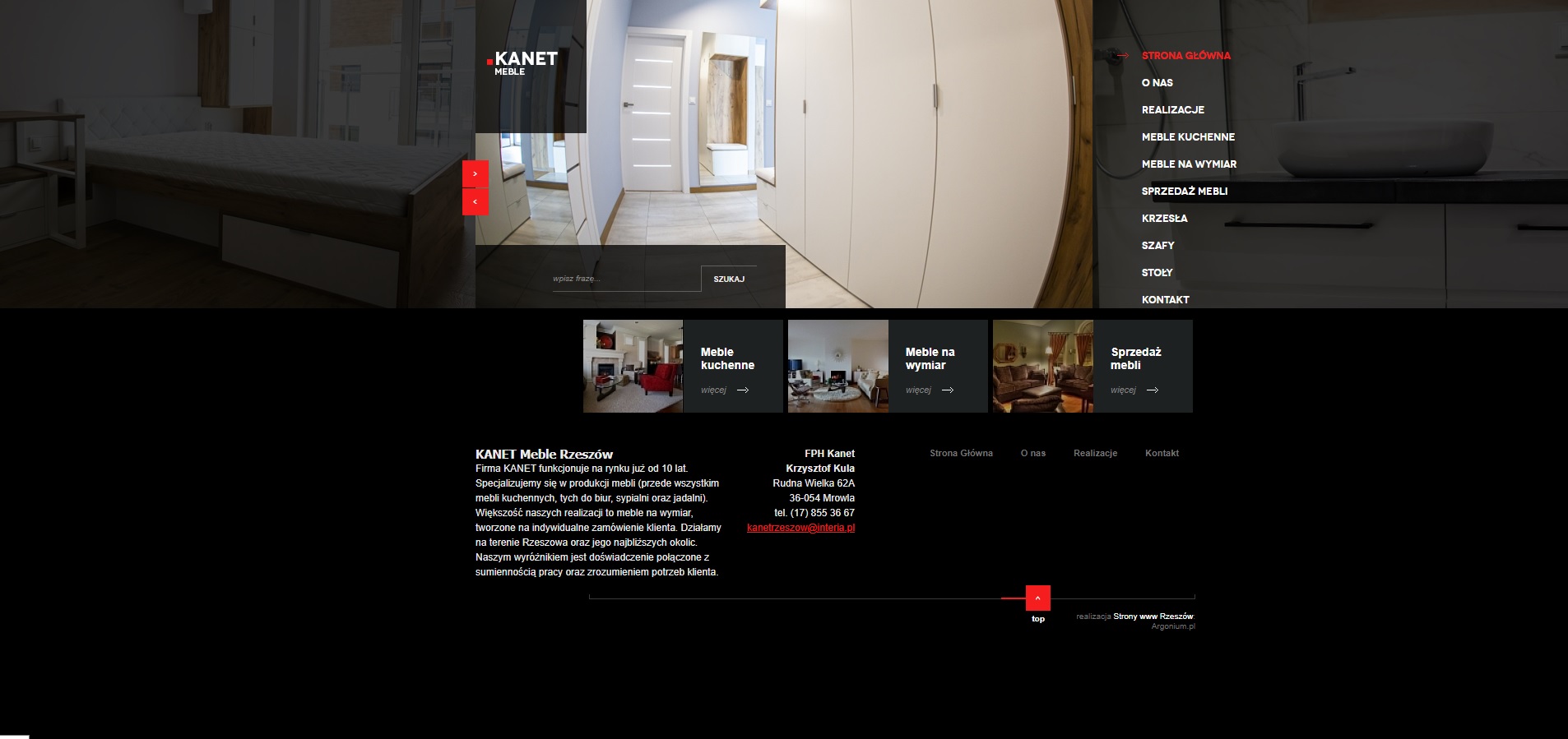 Strona www Kanet Meble Rzeszów