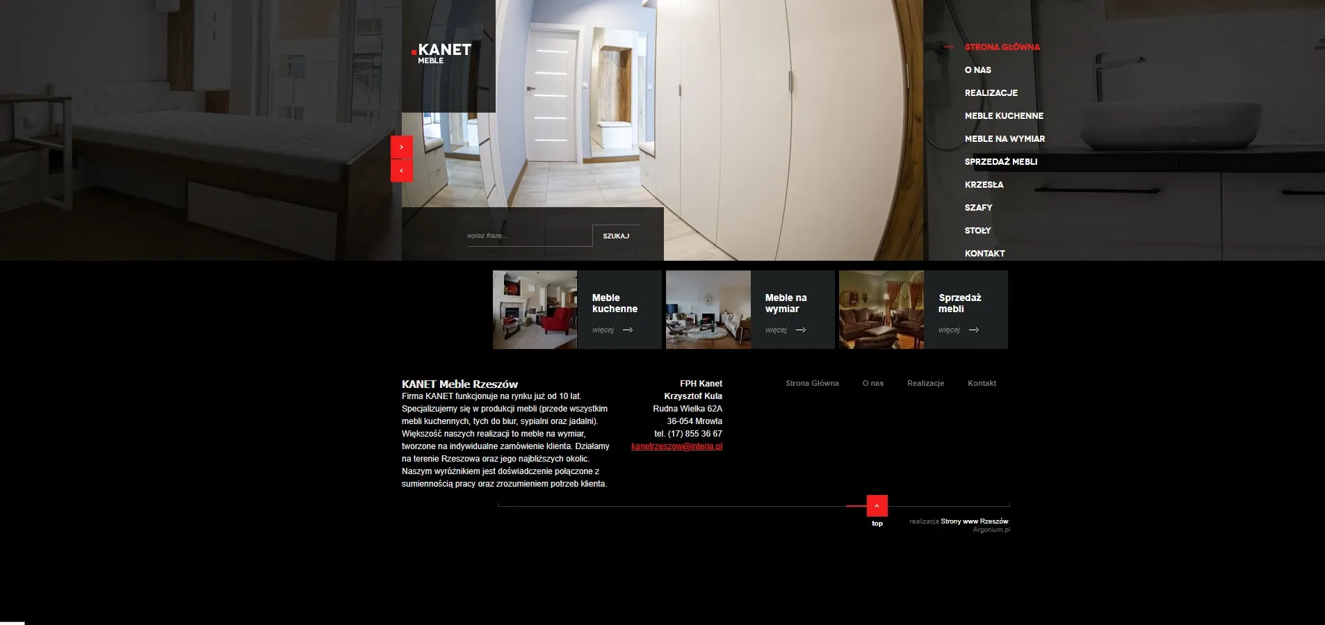 Strona www Kanet Meble Rzeszów